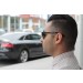 Model wearing sunglasses side view