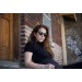 Woman modeling Vienna sunglasses in black