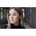 Woman wearing transparent cateye eyeglasses