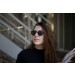 Woman modeling Rivington oak barrel sunglasses